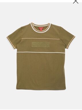 GUESS Olive Green Set Short-Sleeve Logo Tee with Contrast Trim